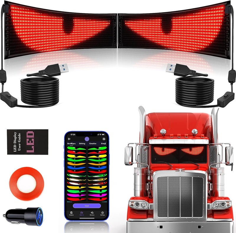 Rayhome 2 قطع من أضواء الشيطان المتزامنة المتعددة للشاحنة، 23 بوصة × 5 بوصة، عيون LED ملونة كاملة للشاحنة، شاشة LED قابلة للبرمجة للسيارة، لافتة ضوء LED متحركة لنافذة السيارة - Image 1